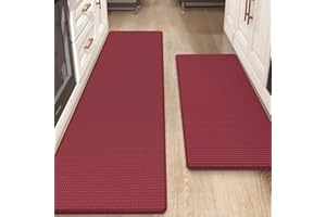 COLOR&GEOMETRY Color G Tappeto Cucina 44 x 75 + 44 x 150cm, Rimbalzabile Cuoio Tappeto Cucina Antiscivolo Lavabile, Confortevole Passatoia Cucina Impermeabile per Cucina, Soggiorno, Ufficio (Rosso)