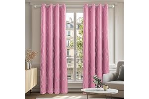 Deconovo Super Soft Dotted Line Foil Printed Thermal Insulated Window Treatment Eyelet Blackout Curtains for Livingroom 46 x 90 Inch Pink Two Panels