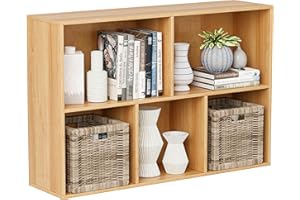 VDNEND Bücherregal Holz mit Geschlossener Rückwand,Regal Wohnzimmer,Raumteiler Regal,würfelregal,Aufbewahrungsregal, Raumteiler, Büroregal, Aktenschrank, 5 Fächer, 91,4 x 24 x 61 cm