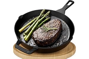 KAISERTAL® Gusseisenpfanne Inkl. Rezeptbuch - 30cm Premium Pfanne Gusseisen. Die Gusspfanne ist Induktionsgeeignet, Voreingebrannt und Backofengeeignet.