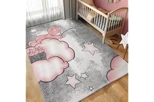 ‎CARPETTEX TEPPICH Carpettex Kinderteppich süße Bär Design Pink 160 x 230 cm - Kurzflor Teppich Kinderzimmer für Mädchen und Jungen Pflegeleicht Weich - Waschbarer Spielteppich Babyteppich Gaming Teppich Babyzimmer
