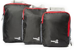 HOPEVILLE Packtaschen Set mit Kompression, 3-teilige Premium Koffertaschen für perfekt organisiertes Reisegepäck, ultraleichte Reise Organizer und Kleidertaschen für Rucksack, Koffer und Handgepäck