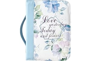 IvyRobes Cover per Bibbia Custodia con Cerniera Biblica per Donna, Blu Motivo Floreale con Manico, Pelle PU, Borsa Della Bibbia Valigetta Larga