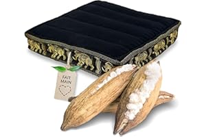 Livasia Coussin d’Assise Soie thaï, Coussin de Sol intérieur/extérieur, méditation Yoga, Chaise Meuble palettes, Coussin surpiqué pour Chaise Banc 50x50x10cm (Noir/Éléphants Soie)