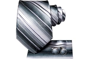 Hi-Tie Herren Krawatte Schwarz Paisley/Plaid/Streifen/Einfarbig Krawatten Set Einstecktuch Manschettenknöpfe Business Formal Hochzeit Meeting Geschenkbox in verschiedenen Farben