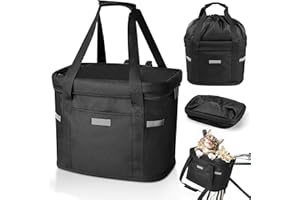 Anhow Cestino Bicicletta Anteriore, Cestino Rimovibile per Bicicletta Anteriore con Fissaggio rapido Pieghevole Fino a 5 kg di Carico Cestino per Animali, Borsa per la Spesa,Campeggio All'Aperto, Nero