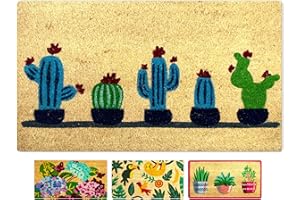 LUA VIKA Felpudo Entrada casa Originales y Divertidos, Alfombra Entrada casa Interior y Exterior, tapete Entrada, Felpudo Coco Natural 40x70x1,5 cm (Cactus)