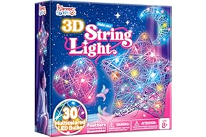 Klever Kits 3D-Fadenkunst-Set für Kinder,Kunsthandwerk für Kinder im Alter von 8,9,10,11,12 Jahren,DIY-Laternen-Bastelset für Jungen und Mädchen,mit 30 mehrfarbigen LED-Birnen,Geburtstagsgeschenke
