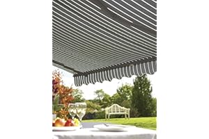 GREENHURST 2.5m Patio Awning. Easy to Fitting Canopy: Grey and White Stripe Berkeley Retractable Awning