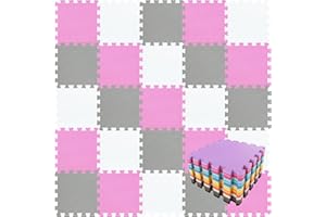 qqpp® 18 Puzzle Eva Schaumstoff Puzzlematte Puzzleteppich Kinder - Krabbelmatte Spielmatte Baby Schadstofffrei Sport rutschfest Bodenschutzmatte Fitness Matte. Weiß, Pink, Grau. QQC-ACLb18N