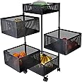 Kinfolk Metal 5 Layer Kitchen Rotating Trolley Storage Rack, Multi-Purpose for Fruits & Vegetables (Square Shape, Black)