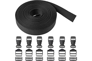 YOUR DAY MATE Set de 18 boucles de sangle, 6 mètres de long, 20 mm de large, en noir, sangle en PET, set de sangles avec 6 boucles enfichables de 20 mm chacune, boucle d'échelle, boucle de barrette