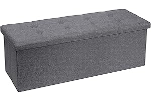 Requena Ottoman with Folding Storage, Linen Fabric Footstool, 110 x 38 x 38cm, Dark Grey