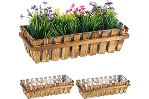 Relaxdays Pack 3 Macetas Madera, Tiestos Flores, 12 x 45 x 19,5 cm, Revestimiento Plástico, Interior o Exterior, Natural