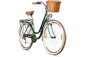 ‎BERGSTEIGER Bergsteiger Marseille 26, 28 Inch Women's Bike, from 150 cm, Rattan Basket, Bicycle Light, Women's City Bike, Women's Bike in Retro Design, 6 Speed Tourney Gears, Derailleur Gear