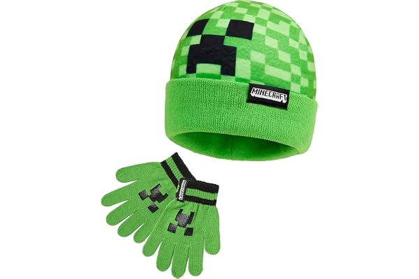 Minecraft Bonnet Enfant Garcon ou Set Vêtement Accessoires d'hiver 6-14 Ans, Cosy Gamer Accessoire, Cadeau Ado Garçon