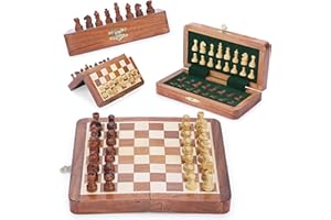 Ajuny Set di Scacchi Magnetici da Viaggio - Legno di Acacia Fatto a Mano Scacchiera Pieghevole con Elegante Contenitore età 7x7 Pollici