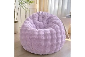 LIFEREVO Fluffy Faux Rabbit Fur Bean Bag Cover (No Filler), Big Fuzzy Stuffed Animal Storage Bubble Waffle Bean Bag Chair for Plush Toys, Comfy Shaggy Furry Beanbag Cover Kids Girls Adults, Lavender