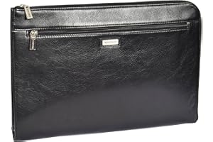 A1 FASHION GOODS Real Leather Zip Around Folio Bag A4 Document Holder Underarm iPad Tablet Bag Black A28