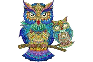 AAGOOD Puzzles en Bois, 302 pièces Puzzle en Bois de Forme Animaux pour Forme Puzzle en Bois de Forme Unique pour Adultes et Enfants avec Caisses en Bois Chouette Intime (L)