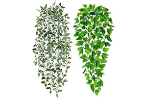 Der Rose 2 Pack Fake Plants Hanging Faux Potted Ivy Vine Artificial Plants Indoor for Home Bathroom Wall Shelf Outdoor Decor
