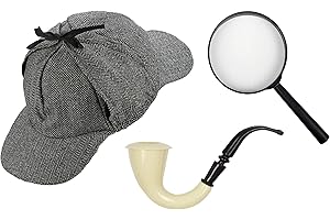CA SE FETE Costume Detective Inglese I Cappello Deerstalker Sherlock Grigio I Pipe I Lente d'ingrandimento Nero 17 cm I Carnevale