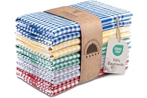 LAYNENBURG Zestaw 10 ściereczek do naczyń premium w kratkę – 100% bawełna – 45 x 65 cm z zawieszkami – Oeko Tex Standard 100 – niestrzępiące się i nowoczesne – ręczniki kuchenne w stylu vintage