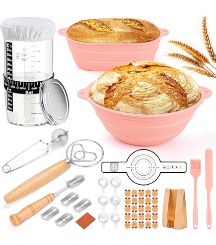 Silikon-Gärkörbchen Set Für Brot – 9 Zoll Rund & 10 Zoll Oval, Faltbar, Mit Zubehör