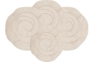EMMAHOME ROMANY GYPSY CARAVAN MICROFIBER WASHABLE MATS 4pcs SET, 100x100cm - 18mm THICKNESS, Flower Bloom (Beige)