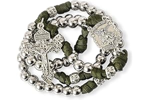 Nazareth Store Paracord-Halskette, St. Michael-Medaille, starke Metallperlen, 10 mm, katholischer Rosenkranz mit Begnadigungskruzifix, Kupfermetall, Legierung, Amethyst (Silver)