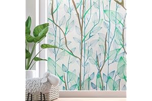 Zindoo Vinilos para Cristales Vinilo Adhesivo Cristal Plantas Verdes 59.55 × 200cm Proteger la Privacidad Anti UV Decorativo para Dormitorio, Sala, Comedor, Cocina