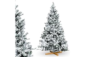 Urhome Künstlicher Weihnachtsbaum mit Ständer beschneite Tanne - 180 cm hoher Christbaum Dekobaum PVC Kunstbaum Tannenbaum mit Schnee Schnellaufbau Klappsystem Baum für Weihnachten
