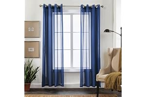 CUCRAF Net Curtains for Windows - Eyelet Voile Sheer Blue Curtains 90 Drop Pair for Living Room & Bedroom, Wrinkle Resistant Solid Colour, Easy to Clean and Machine Washable