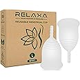 Relaxa Soft & Easy to-Use Reusable Large Menstrual Cups Premium Quality Lasts for 12 Hours with Storage Pouch - Leakproof & Comfortable Feminine Hygiene Period Cups for Women (Pack of 2)