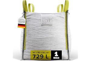 D-TACK 1x Big Bag | 90 x 90 x 90 cm | Säcke für Bauschutt, Holz, Laub, Kies, Sand, Erde, Gartenabfall, Grünschnitt, Pellets | 4 Schlaufen für Kran & Stapler | 1.500 kg | Witterungsbeständig