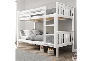 Blisswood Double Bunk Bed, 3ft Single Bed Frame with Ladder, Extra Strong & Durable, Wooden Kids bunk beds, Twin Sleeper for Kids, Children, Adults, Double Bed Frame With Under Bed Storage (White)