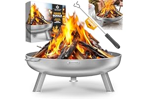 KESSER® brasero en acier - 60 cm de diamètre - Acier allié - brasero + 42 cm de crochet en fonte - Évacuation d'eau et 2 poignées solides