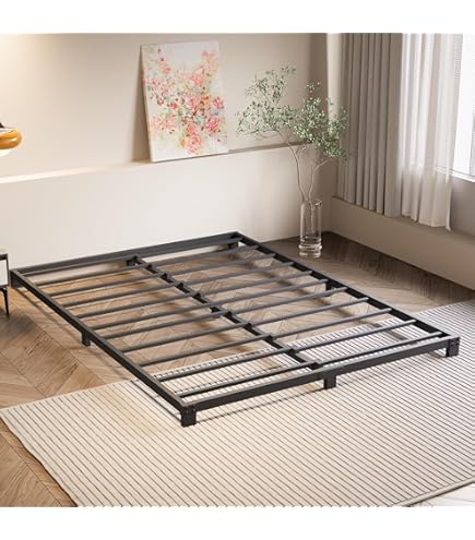 VERFARM Cadre De Lit Double En Métal Avec Gigogne, Support à Lattes En