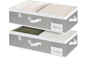 StorageWorks Large Under Bed Storage Box With Lid, Ultra-thick Fabric Underbed Storage Containers with Lids, Large Under-Bed Clothes Box Organiser for Bedroom Organising Sweater, Grey, 2-Pack