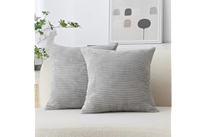 Home Brilliant Grey Cushion Cover Striped Corduroy Cushion Cover Portectors for Bed Sofa Couch Chair Garden, Set of 2, 45 x 45 cm, Light Gray