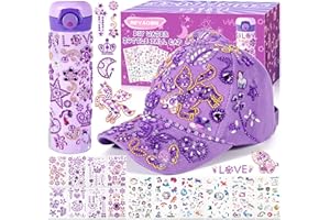 BEYAOBN Regalos para Niñas DIY Botella de Agua y Gorra de Béisbol, Decora tu Propia Botella de Agua con Gema de Purpurina y Calcomanías de Unicornio, Kit de Manualidades para Niño y Niña, Morado
