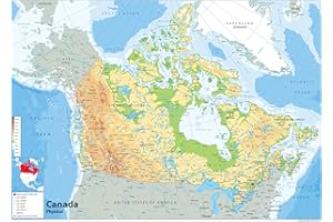 TIGER MOON Canada physiques Map – Papier laminé [GA] A1 Size 59.4 x 84.1 cm