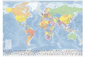 GeoMetro - Grande carte du monde, affiche politique avec carte du monde, plastifiée, avec drapeaux, nouvelle édition - 140 x 100 cm