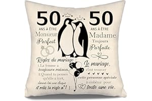 AOSUMIN 50 Ans à être Monsieur Parfait 50 Ans à être Madame Toujours Parfaite Housses de coussin pour les couples mari épouse parents grands-parents amis Joyeux 50ème anniversaire de mariage cadeau (50 ans-b)