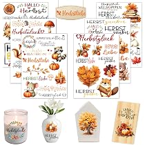 Autocollants Transfert Automne - Lot De 4 Feuilles Motifs Feuilles, Citrouilles, Champignons (70x100 Mm) Pour Verre, Bois, Céramique, DIY