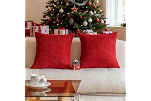 Home Brilliant Set of 2 Decorations Red Chenille Cushion Covers 45x45 Washable & Breathable Pillow Covers Christmas 45cm x 45cm Girls Gift, Red