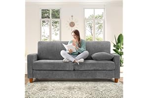 Kidirect Cord Sofa 3 Sitzer, 178CM Bequemes Couch 53CM Extra Tiefe Sitze, Sofa Wohnzimmer Werkzeugfreie Montage, Big Sofa Couch mit 2 Kissen, Modernes Couch fürs Büro, Schlafzimmer Sofas Grau