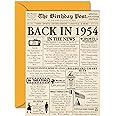 71st Birthday Cards for Men Women - Back In 1954 Newspaper - 71 Happy Birthday Decorations Card for Her Him Grandpa Grandma Dad Mom Uncle Aunt Vintage Retro Born In 1954, A5 Bday Anniversary Cards