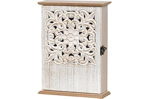 Optyuwah Drewniana skrzynka na klucze z europejskimi wycięciami, szafka na klucze, 6 haczyków, półka na klucze, ścienna lub pionowa, M do wejścia, salonu, korytarza, vintage, złota