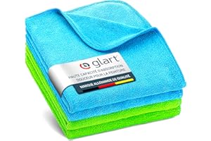 Glart Lot de 4 chiffons en microfibre ultra doux 4448, 2 pièces bleu 40 x 40 cm et 2 pièces vert 40 x 40 cm